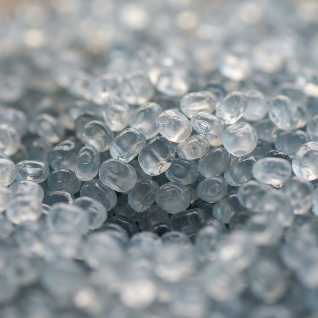 Close-up of semi-transparent polyethylene granules