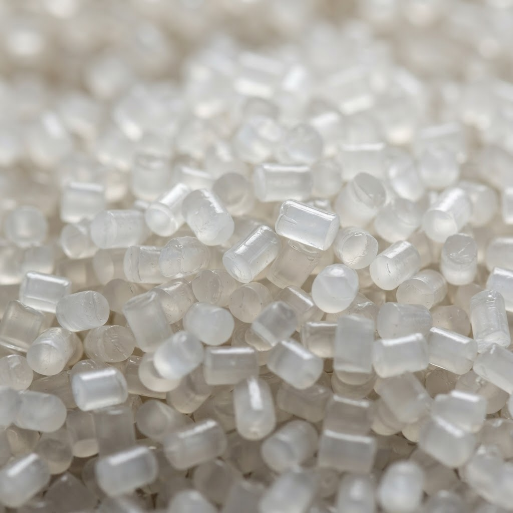 Close-up of translucent polypropylene granules